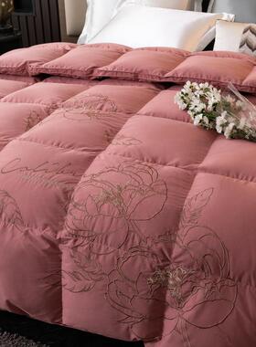 纯棉刺绣牡花丹层双立体羽绒被壳自充绒半SQ-md001成纯品静音款棉