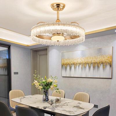 奢新款客厅吸顶风扇灯隐形现代简轻约卧室756餐吊厅吊灯家水用晶