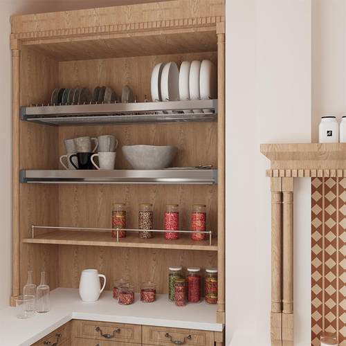 左QXL0钢锈钢34碗碟架橱柜双内层抽屉式餐具拉篮厨房柜沥水置不物