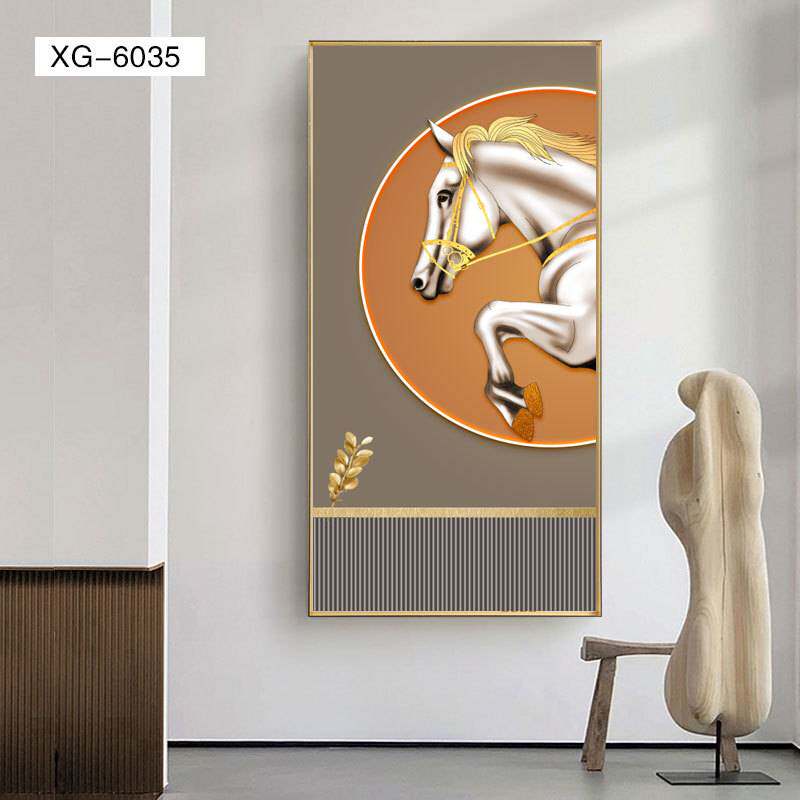 现代轻奢入户玄关壁画走廊过道骏马挂画家居墙面竖版装饰画