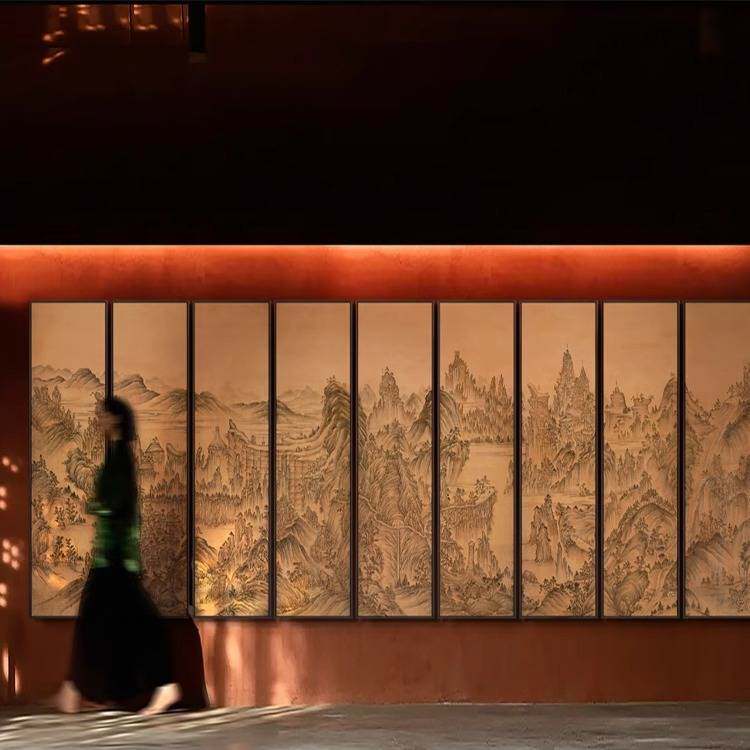 酒店大堂山水风景多幅挂画新中式客厅意境感壁画别墅区装饰画