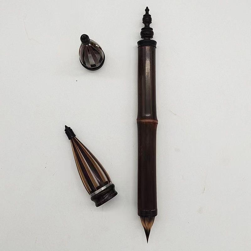 口【典藏之作墨唐正仓院鸡距笔楷紫竹】大径紫毫蒜头狼毫缠纸小高