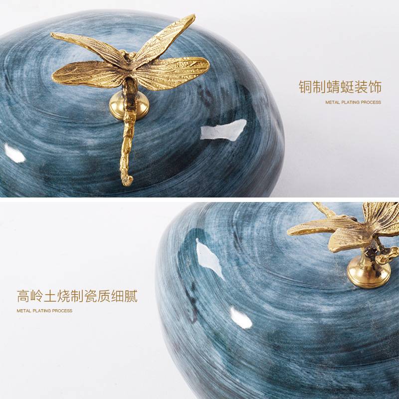 新中式禅意简约蜻蜓陶瓷瓶罐装饰摆件样板房玄关客厅书房工艺品