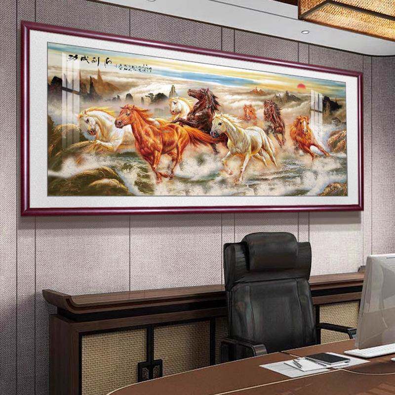 马成功老板办公挂画八骏图室国画中新式到山水字画ZIL客厅沙发墙