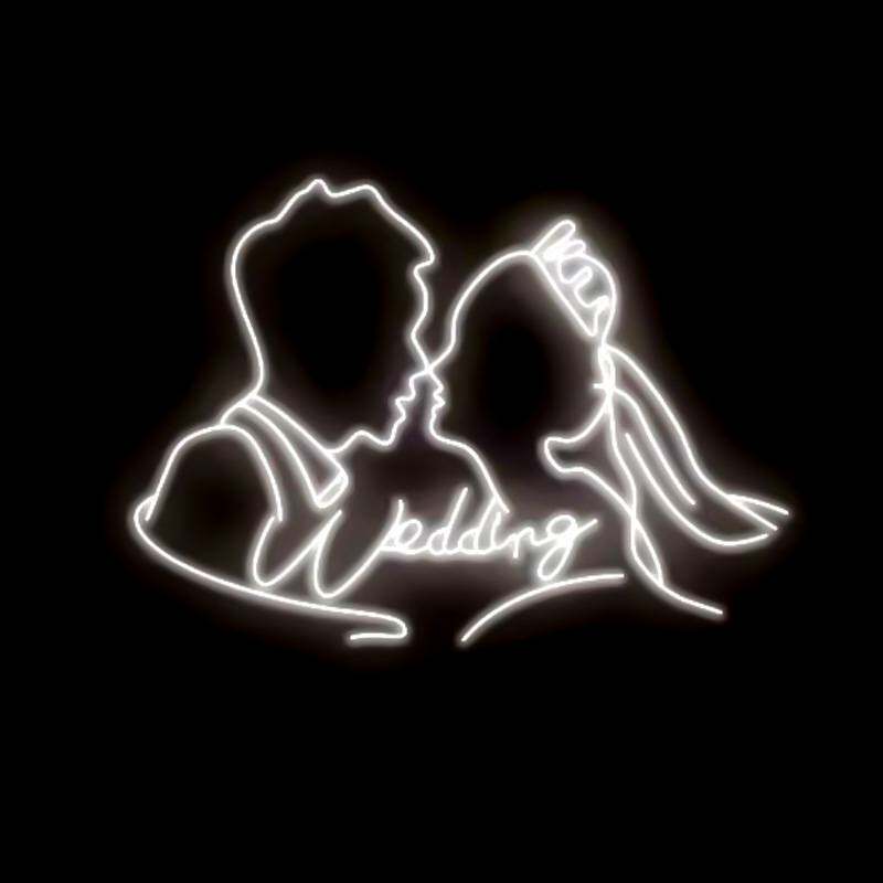 婚礼logo情侣头像人像剪影霓虹灯发光灯牌婚庆求婚布置背景装饰