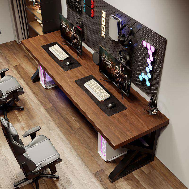 办桌两人实工作台家用书桌双竞人电桌大长木INE大板公卧室电脑桌