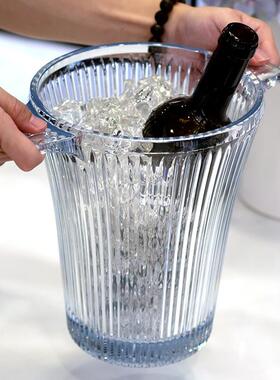 大冰桶冰块高颜值PC亚克力冰镇红啤酒k装香槟红酒tv条纹冰桶商用