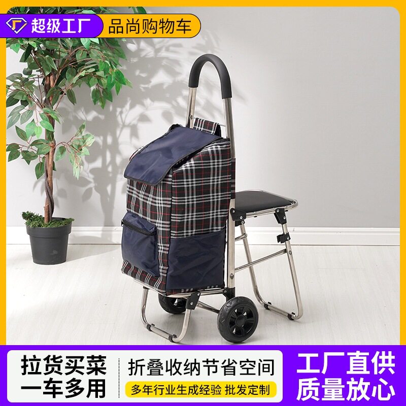拉杆小拉车老年人购物家用买菜推车拉车折叠带座买菜布袋行李车