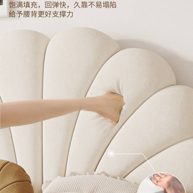 法式奶油风轻奢儿童床皮艺双人床公主卧室女孩单人床悬浮床花瓣床