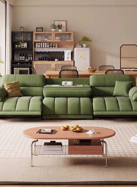 奶油布艺电多动沙发厅客02375猫抓绒布沙发简风约现代大小户型功