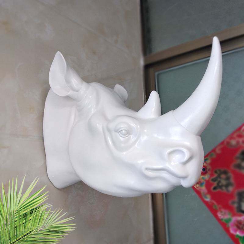 跨境欧式树脂仿真写实动物犀牛头创意餐厅家居风格复古工艺品壁挂
