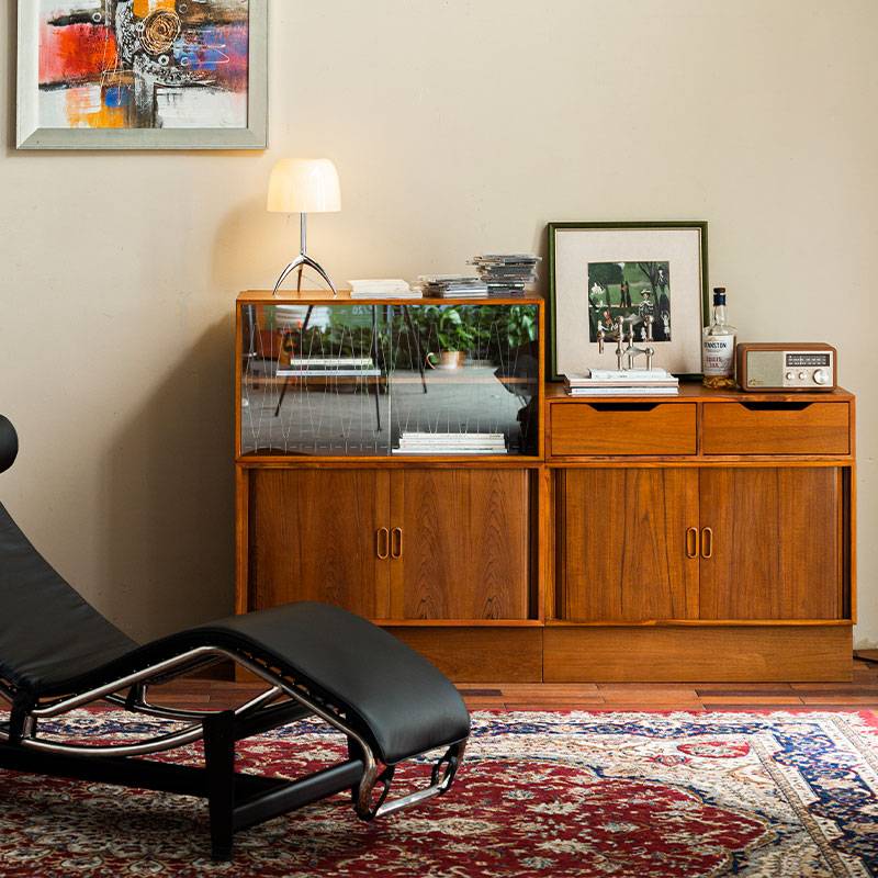 9U萨德船长现代奶油风简约茶水实木复古餐边柜储物柜书柜组合带玻