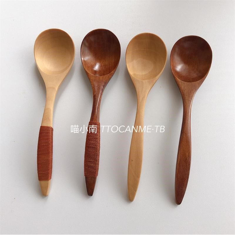 (吃面拍照巨好看)简约弯柄日式实木汤勺早餐饭拉面泡面调羹家用