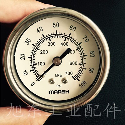 美国进口不锈钢MARSH美标压力表2.5英寸0~15/30/60/100/160PSI