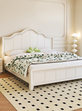 美式白色全实e木床现代简约1.8米主卧双人床1.5米奶油风储物公主