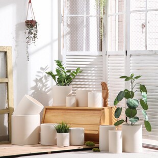 圆形陶瓷素烧胚白陶土花盆透气自吸水涂鸦手绘带托盘绿植多肉盆栽