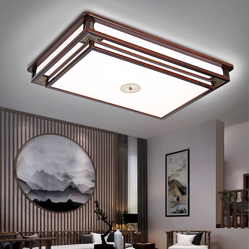 新中式吸顶灯实木圆形新款202z3中国风新中式长方形套餐客厅灯大