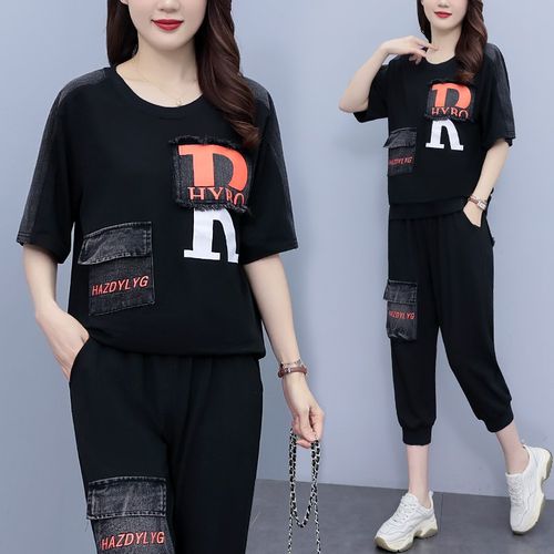 2025夏季新款胖妹妹潮流短袖上衣大码女装休闲运动服时尚两件套女