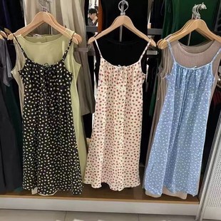 小碎花裙468684 印花喇叭型吊带连衣裙时尚 日单试衣间夏季 甜系女装