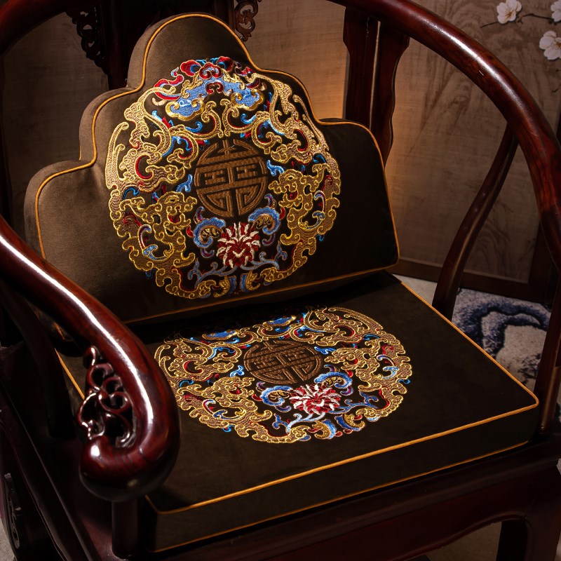 新中式冬季毛绒椅垫红木椅子坐z垫圈椅茶桌椅餐椅防滑加厚座垫定