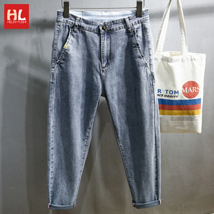 男士 锥形九分裤 小脚裤 加大码 子 子薄款 夏天宽松弹力潮流哈伦牛仔裤