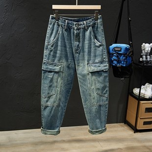 男款 个性 侧边大口袋高档裤 春秋款 宽松老爹裤 牛仔裤 子男士 潮牌工装