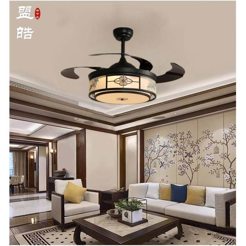 饭厅风扇吊灯新中式家用隐形吊扇灯中国风卧室客厅灯具带风扇吊灯