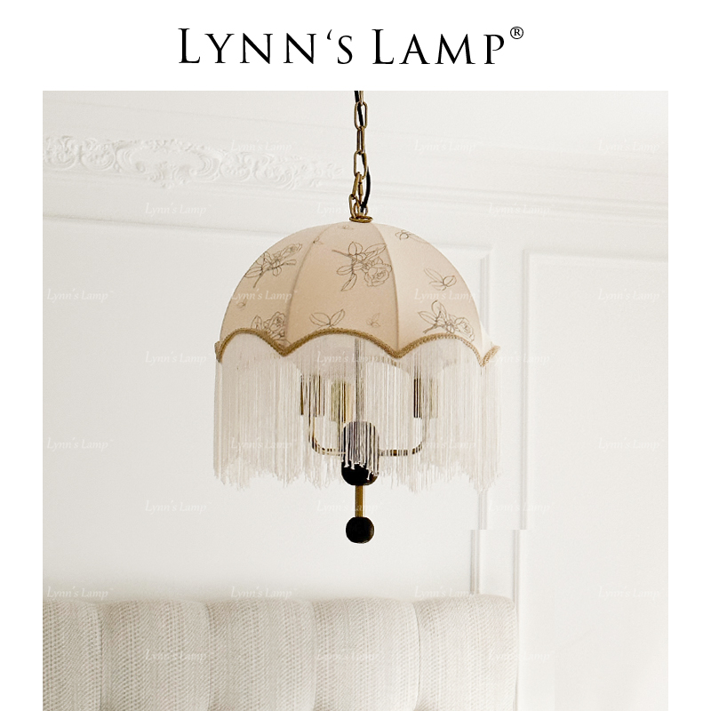Lynns立h意 法式复古餐厅吊灯 布艺卧室中古实木流苏衣帽间书房