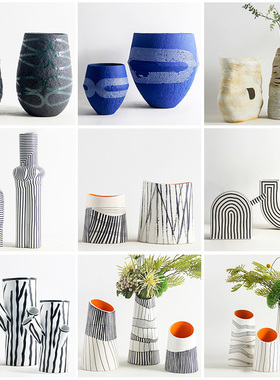 简约现代创意几何陶m瓷花器摆件样板间售楼处客厅餐厅书房装饰摆