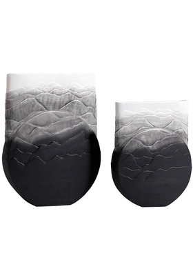 新中式样板房立体观山黑白u渐变色陶瓷花瓶玄关客厅禅意插花器摆