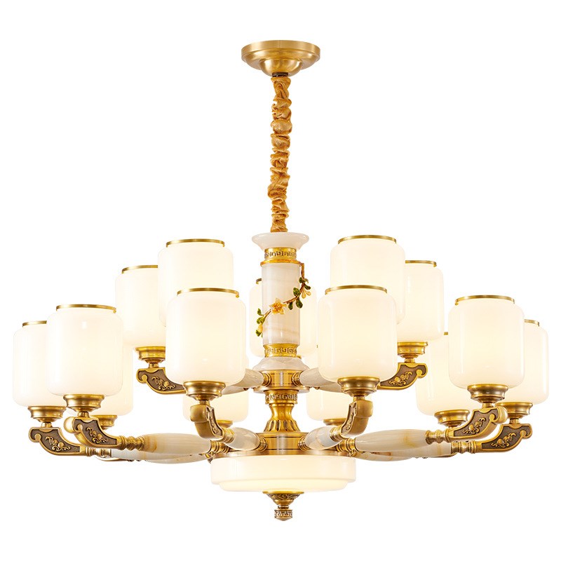 玉石吊灯客厅灯真玉石新中式灯具别墅自建K房餐厅卧室灯具中山工