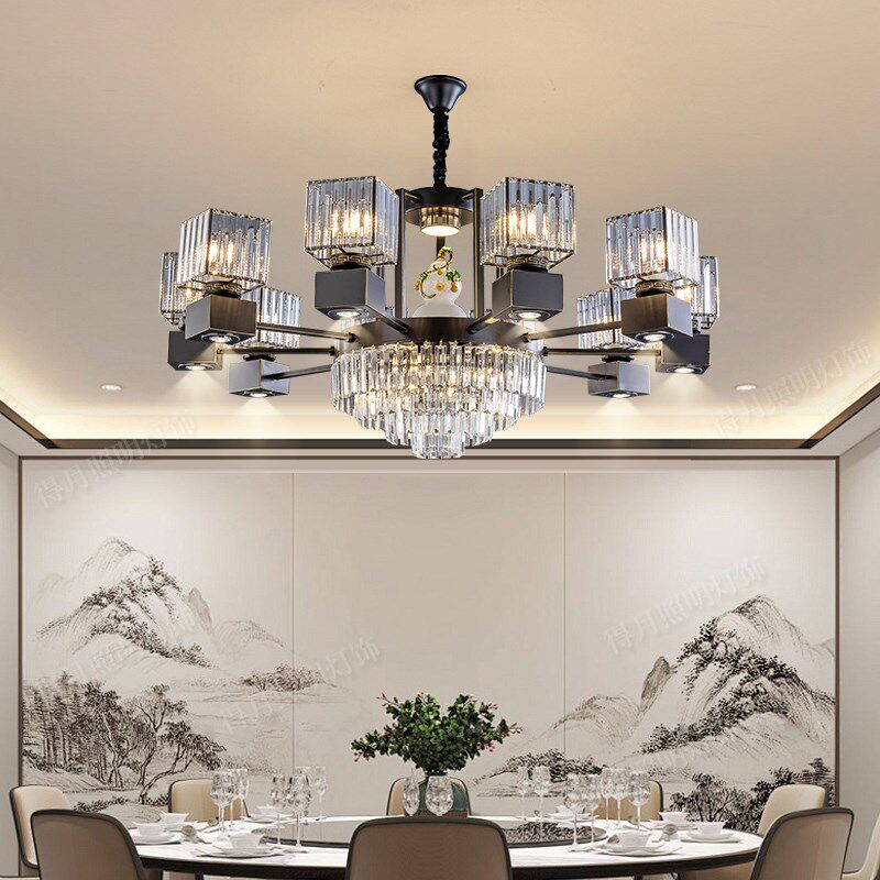 圆桌餐厅吊灯水晶灯现代轻奢客厅灯大酒店P包间新中式灯具厂家_虎窝淘