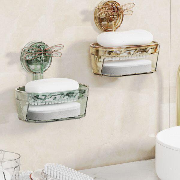 轻奢创意吸盘式沥水带海绵肥皂盒浴室高档免打孔壁挂式香皂置物架