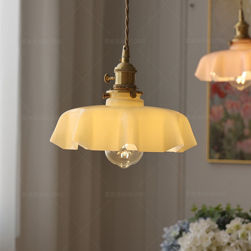 日系复古奶光玻璃吊灯法式浪漫奶油风餐厅卧室阳R台入户玄关飘窗