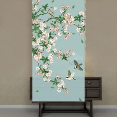半透明卷帘隔断帘软隔断软挂帘纱幔半遮光屏风帘软屏风升降帘花鸟