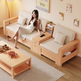 公熊冬夏两用储物实木沙发组合客厅现代简约经济型直排布艺沙发