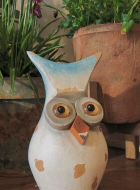 外贸出口原单 美式乡村风格复古做旧木质猫头鹰摆件 特色装饰摆件