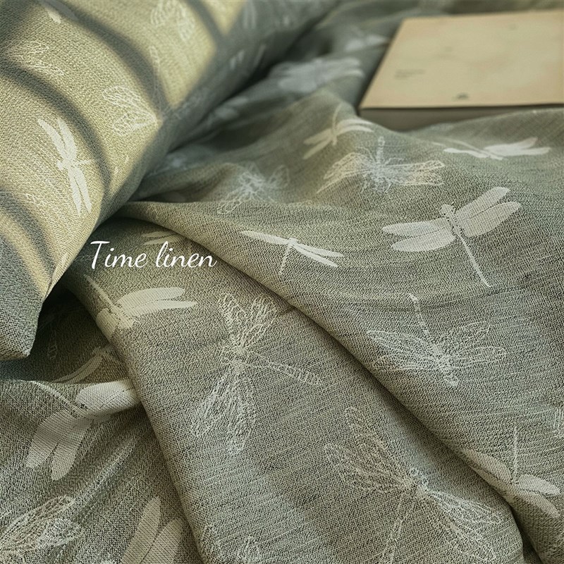 60%亚麻40%竹纤维混纺提花 蜻蜓厚实床单床品 柔软X毯子沙发盖布