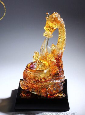 威弗列德客厅办公室玄关水晶装饰品开业礼琉璃龙形流水聚宝盆摆件