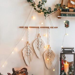 北欧风手工挂件棉绳编织叶子挂毯沙发背景床头墙面布置装 饰品壁挂