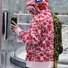 Mzc Shark Abc Camo Patchwork Double Camouflage Zipper Shark Hoodie Trendy Unisex Sweatshirt Jacket