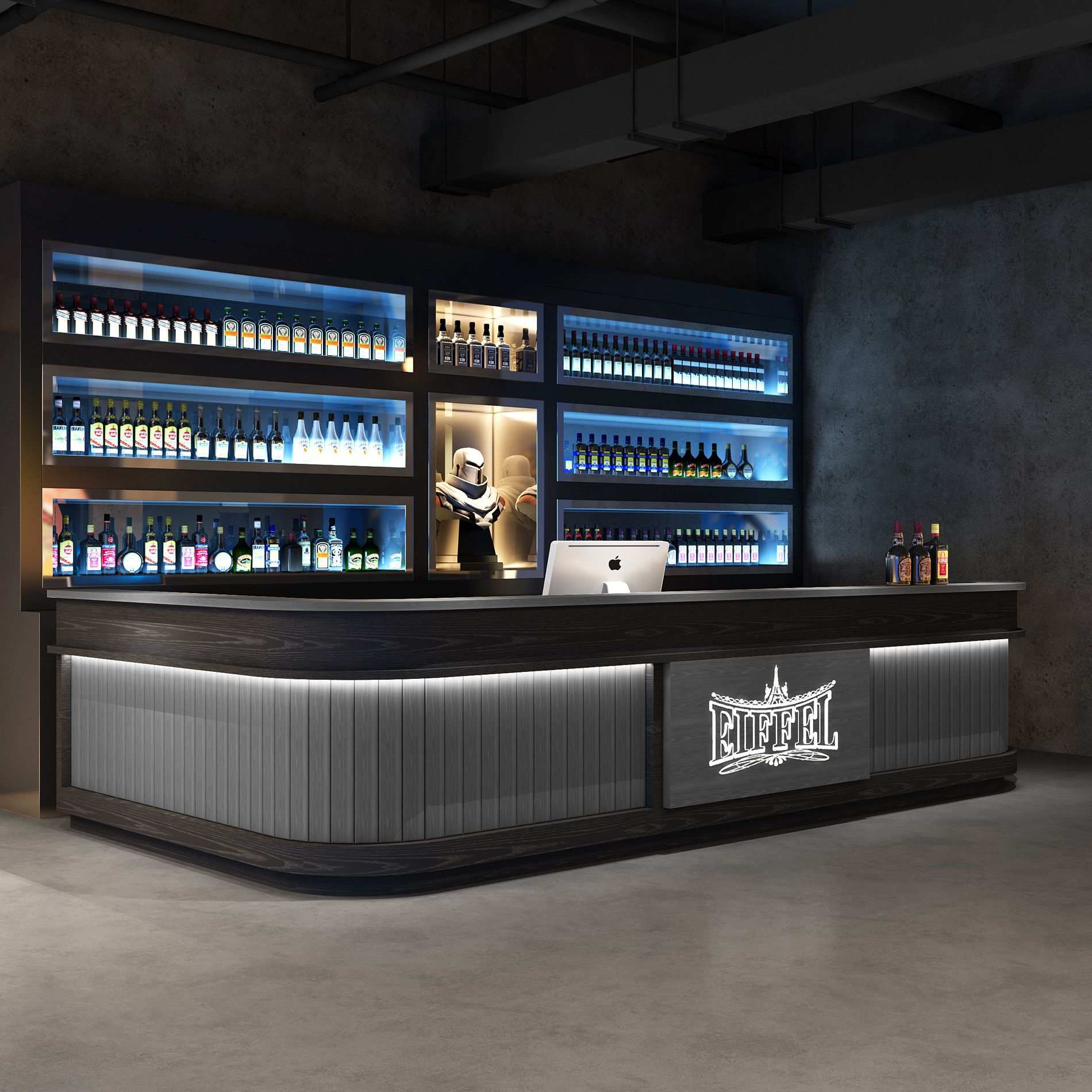 复古工业风烧烤店收银台酒吧餐厅饭店吧台健身房前台桌接待台转角
