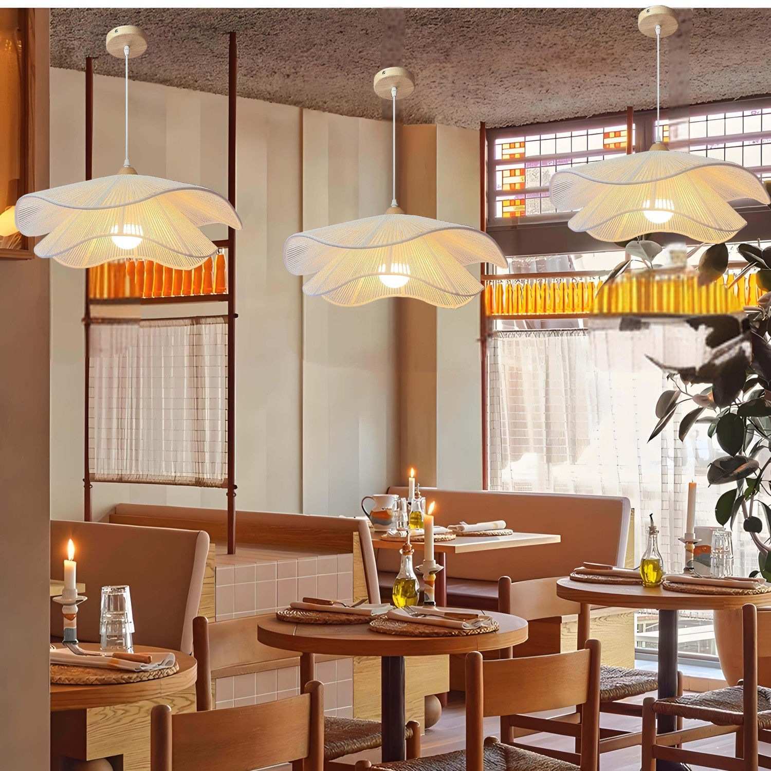 餐厅饭店民宿餐桌餐饮吊灯具文艺术客厅竹编布艺灯罩禅意复古现代