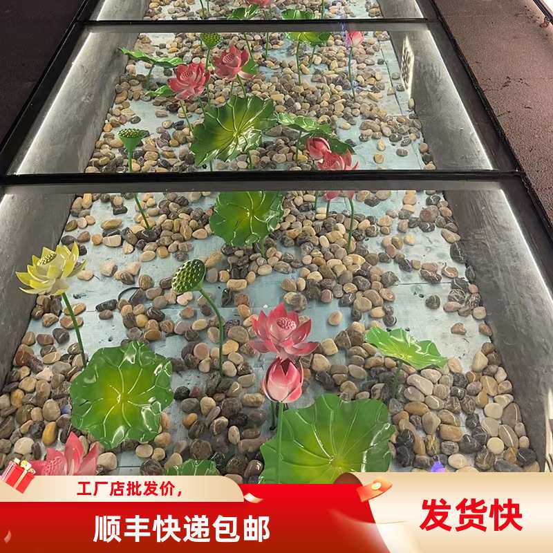 橱窗莲花金属摆件创意彩色装饰荷花搭配旱景荷叶真铁艺莲叶景观