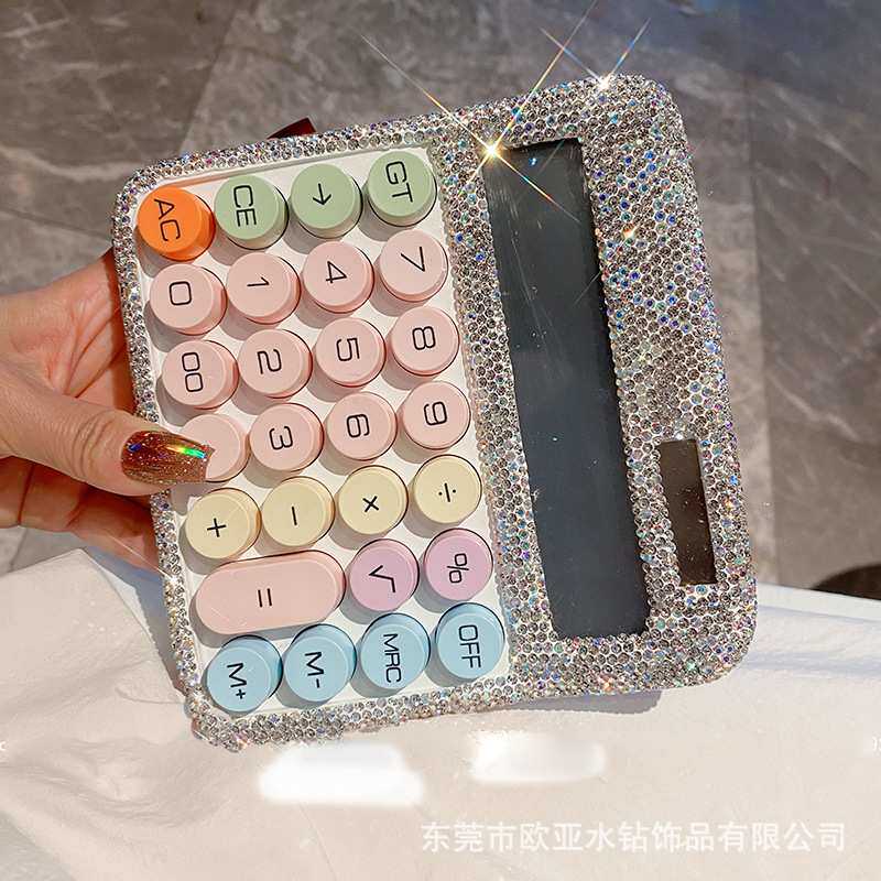 镶钻高颜值计算器多巴胺可爱办公用机械键盘计算机便携式女神款新