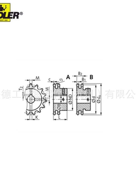 Maedler ZRF型 标准带轮毂 双排链轮, 齿部淬火  ISO 06 B-2