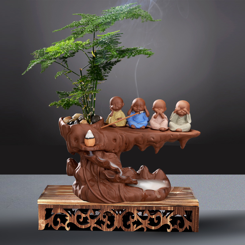 高山流水檀香炉倒流香炉熏香家用室内沉香插茶道禅意香薰茶宠摆件