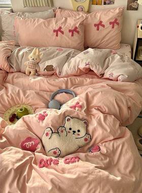 A类母婴级床用品床四件套纯棉水棉床单上被套j25444笠学洗生宿舍
