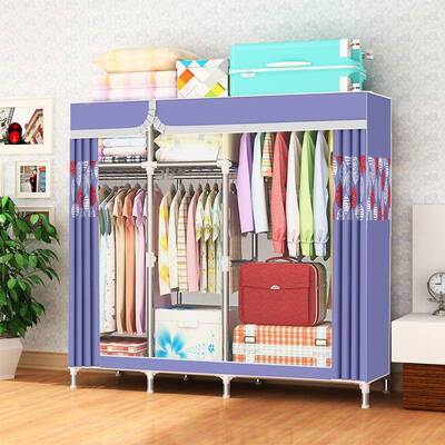 橱衣柜简易布衣柜29693管加布粗加固双人衣组装艺全钢架挂衣柜钢子收纳