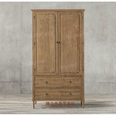 法式美OZS-2184村式乡复古衣柜经典原木做旧实木橡门木衣柜双儿童衣橱